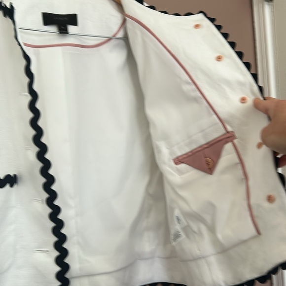 J.Crew Linen Blend WhiteBlack Trim Scallop Zig Zag Casual Work Blazer Size 10 - Picture 13 of 13